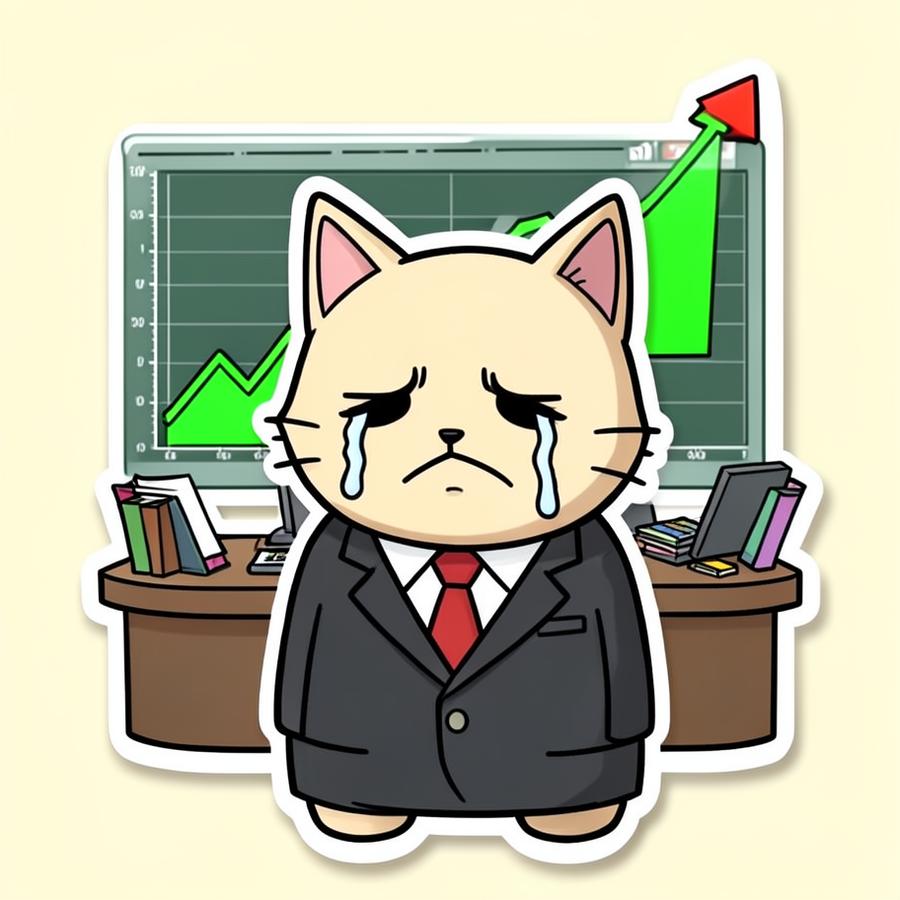 Cash Cat in a suit in front of a green chart